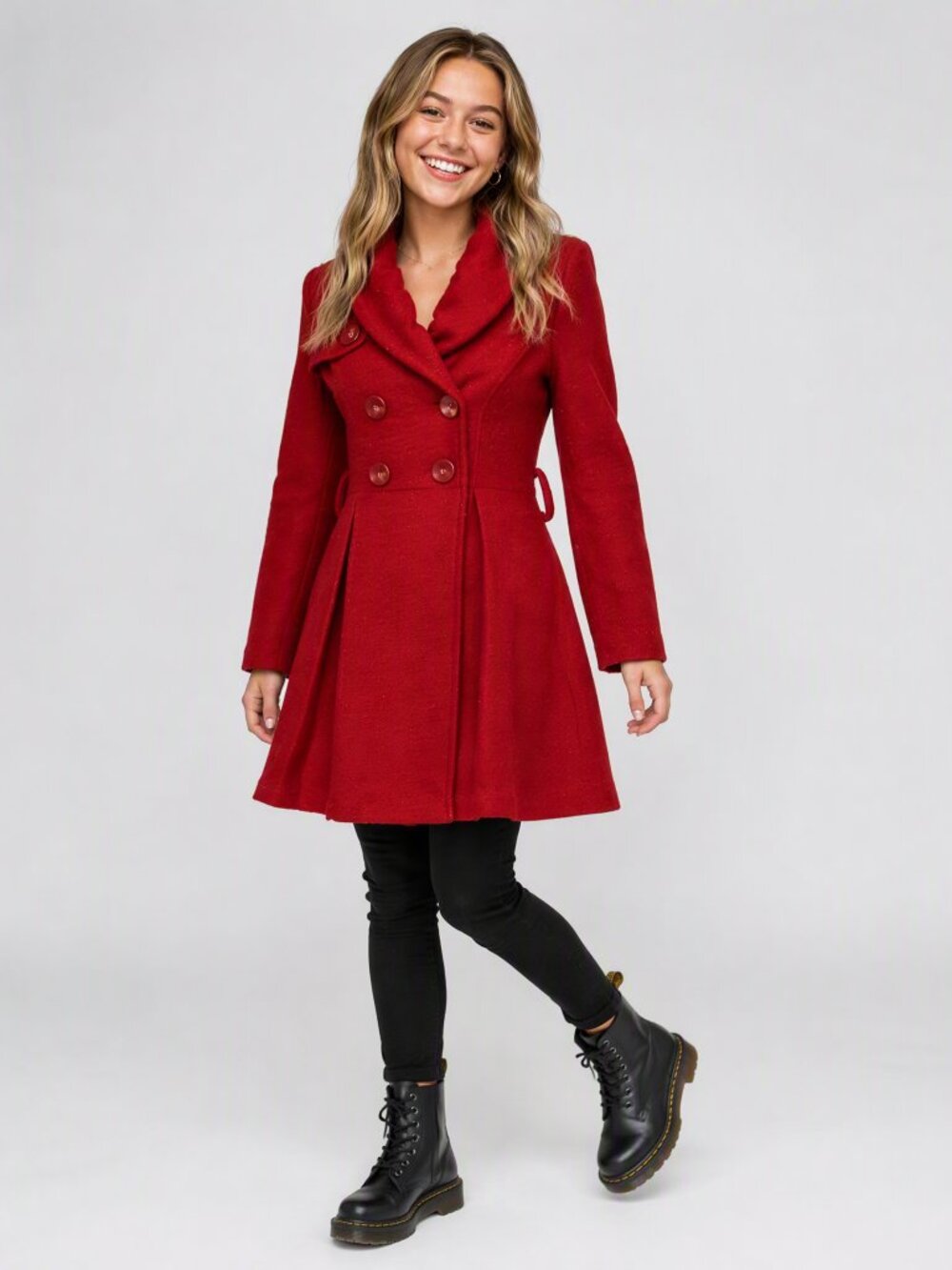 LuLuVia Red Wool Sparkle Blend Fit and Flare Sleeve Winter DB Coat Womens S